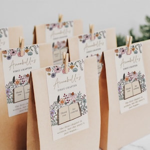 First Chapter Decorations Birthday | Storybook Birthday Party Favor Tag | Customizable Baby Shower Décor | One for the Books Theme | DL016