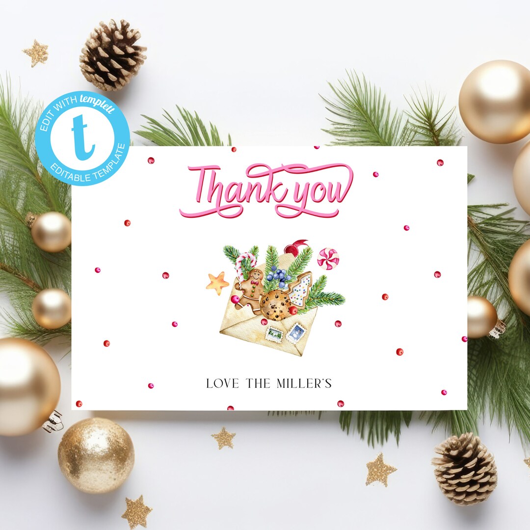 Editable Christmas Thank You Cards Flat and Tent Card Template Holiday Season Printable