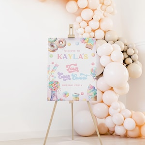 Four Ever Sweet Candy Land Welcome, Birthday Party Sign, 4th Birthday Pastel Donut Ice Cream Decor, Girl Printable, Digital Download, DL006