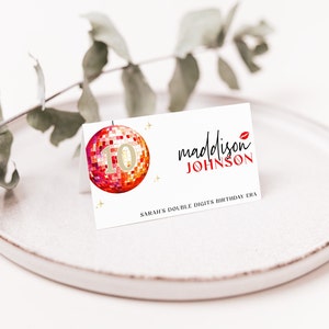 Disco Name Place Card Template | You Make the Whole Place Shimmer | Red Gold Décor | Birthday Era | Buffet Food Label | Flat & Folded |DL010