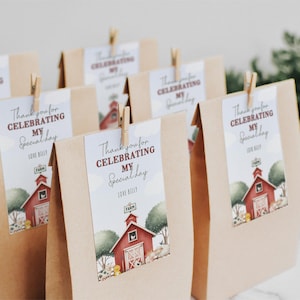 Farm Birthday Thank You Party Tag | Three I E I O Decorations | Editable Template | Pastel Cute Animal Printable | Boy Farm Favor Tag |DL011