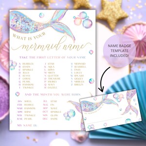 What&#39;s your Mermaid Name Party Game | Girls Birthday Printables | Kids Ice Breaker Activity | Under the Sea Fun | Instant Download | DL015