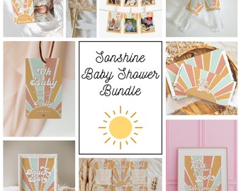 Here Comes The Sun Baby Shower Invitation Bundle I Sunshine Baby Shower | Here Comes The Son | Instant Download | Digital Download | DL013