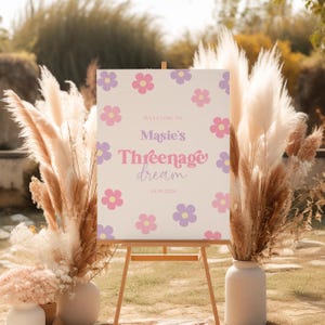 Threenager Dream Birthday Welcome Sign | Cute Daisy Party Decor | Girls Pastel Birthday | 3rd Birthday Poster | Little Miss Three | DL014