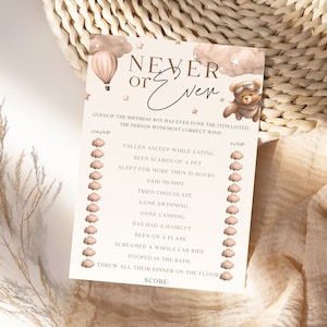 Nooit of ooit verjaardagsspel | 1e verjaardagsfeestspellen | Geslachtsneutrale Boho-teddyborden | Eerste verjaardagsspel voor volwassenen | DL001
