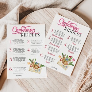 Christmas Riddles Game Printable | Kids Holiday Party Games | Pastel Xmas Templates | Office Christmas Activities | Instant Download | SEA01