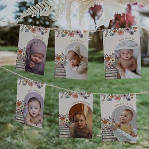 First Chapter Banner | Boho Monthly Photo Bunting | Personalized Storybook Birthday Decorations | Floral Book Theme Party Supplies | DL016