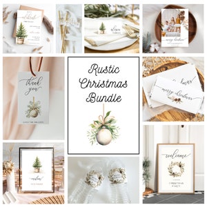 Christmas Party Printable Bundle | Editable Template | Holiday Season Décor Package | DIY Rustic Greenery Floral Table Setting | SEA02