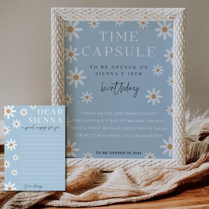 Modello di cartello Daisy Time Capsule / Primo compleanno Time Capsule Special Message Card / Modello modificabile stampabile / 1° compleanno Blu /DL003