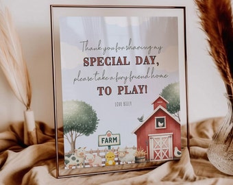 Adopt A Farm Animal | Digital Download | Barnyard Birthday Games | Thank You Party Favor Sign | Barnyard Bash | Farm Birthday Décor | DL011