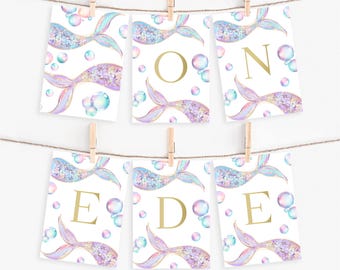 Oneder the Sea Banner | Ocean Theme 1st Birthday Dekorationen | Meerjungfrau Party Dekor | Unter dem Meer Geburtstagsschild | Rosa Lila Gold | DL015