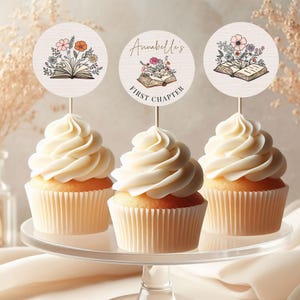 Cupcake Toppers for Book Lovers | First Chapter Girls 1st Birthday Party Decor | Baby Shower Decorations | Reading Theme | Vintage | DL016
