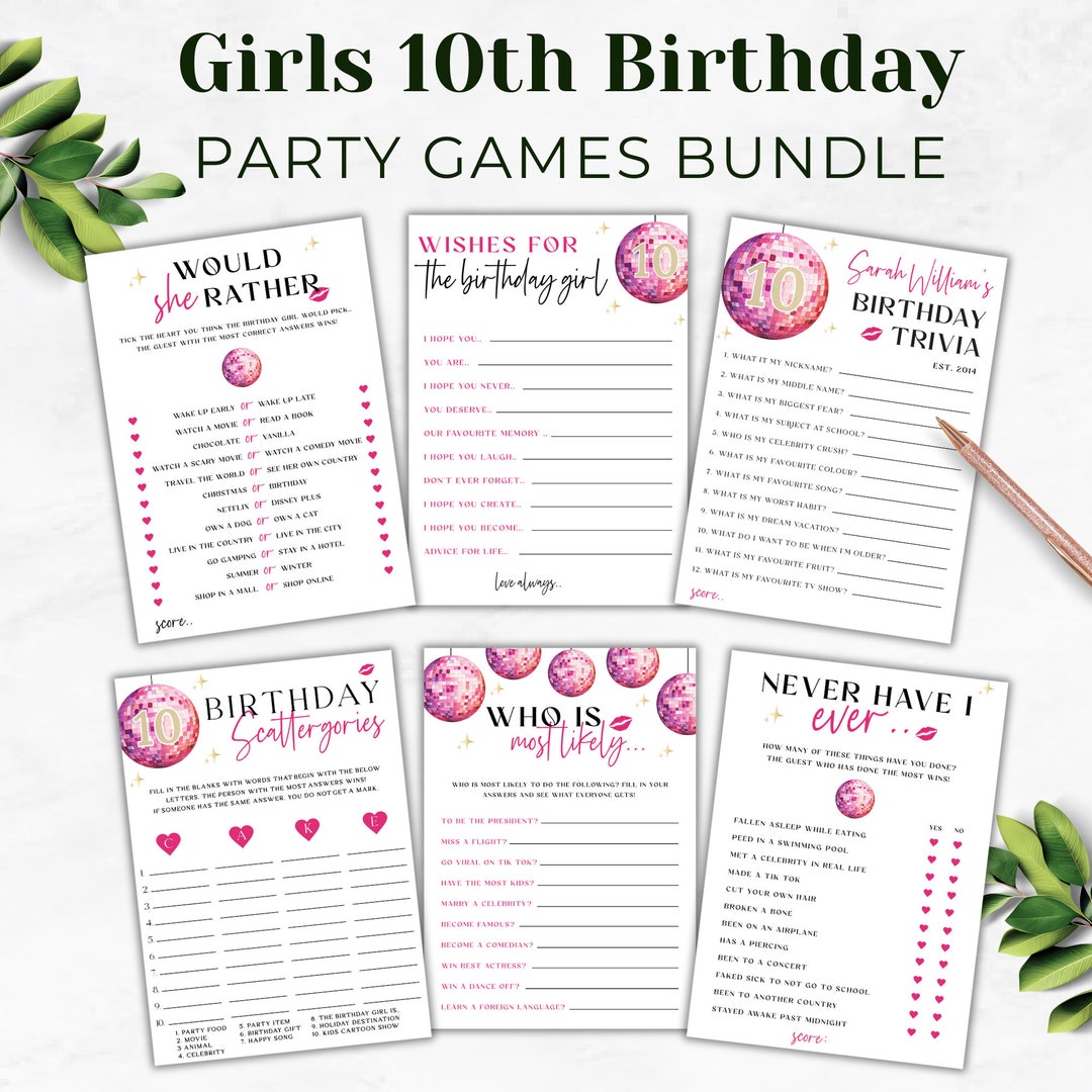 10th Birthday Party Game Bundle Tween Girls Sleepover Activities in My ...