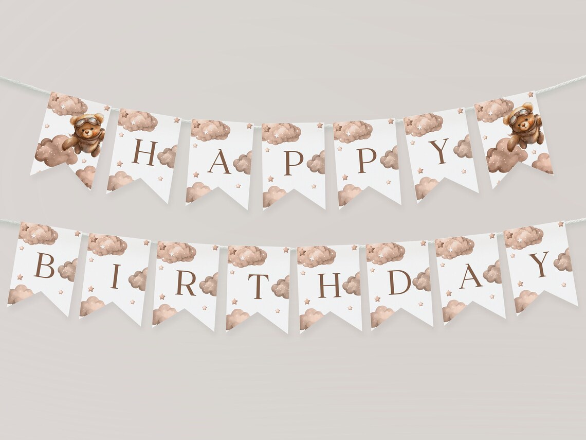 Personalized Teddy Bear Happy Birthday Banner I Beary First Birthday ...
