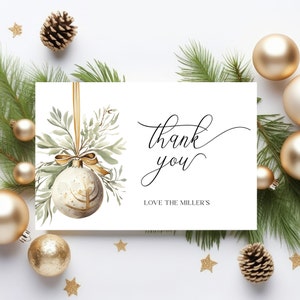 Editable Family Christmas Card Template | Greenery Ornament Greetings Card | Printable Photo Christmas | Classic Bauble Thank you | SEA02