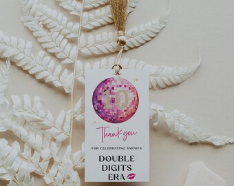 Taylor Party Favor Tags | 10th Birthday Pink Dekorationen | Eras Dankeschön Geschenk Label | Zweistellige bearbeitbare Vorlage | Mädchen Zehntel | TR06