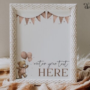 Editable Teddy Bear Custom Signs | Printable Beige Baby Shower Party Sign | Gender Neutral Teddy Bear Signs | First Birthday Signs | DL001