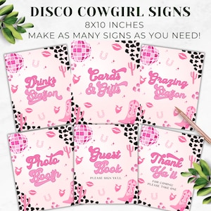 Disco Cowgirl Custom Sign Template | Fully Editable Pink Space Cowgirl Era | Any Age Table Sign Party Décor | Digital Download | TR007