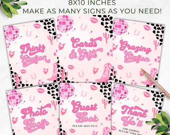 Disco Cowgirl Custom Sign Template | Fully Editable Pink Space Cowgirl Era | Any Age Table Sign Party Décor | Digital Download | TR007