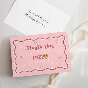 Editable Pizza Post Card | Flat & Folded Template 6x4 | Thank for being a PIZZA my special day | Vintage Girls Pizza Birthday Pizza | DL012