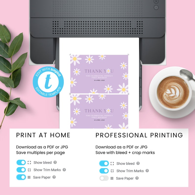 Editable Daisy Thank You Cards Printable Flat and Tent Card - Etsy