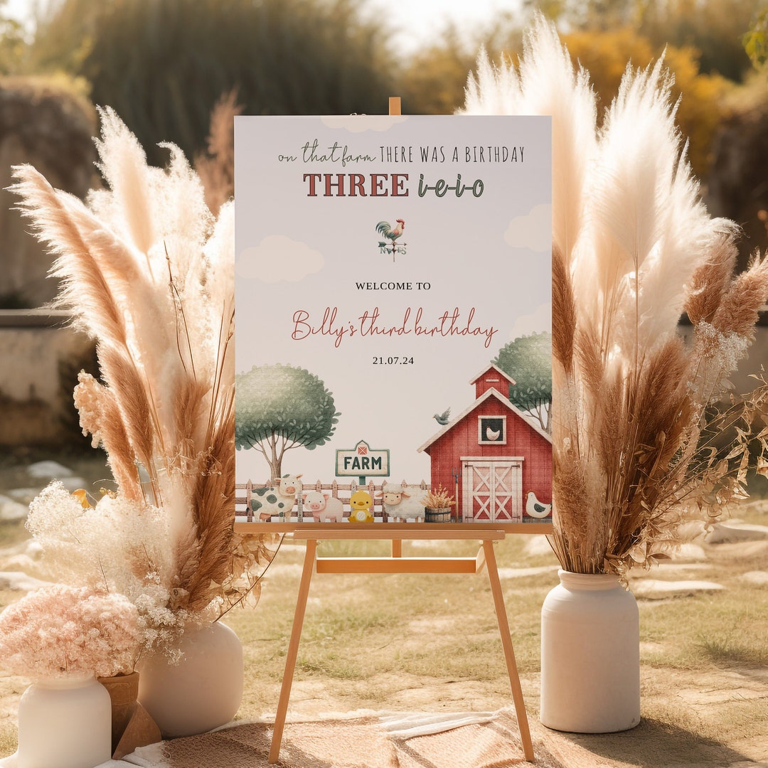 Farm Birthday Welcome Sign | Country Farm Floral | Three I E I O ...