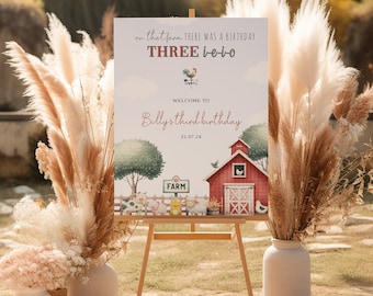 Farm Birthday Welcome Sign | Country Farm Floral | Three I E I O Barnyard Third Party | Printable Template | Party Animals Décor | DL011