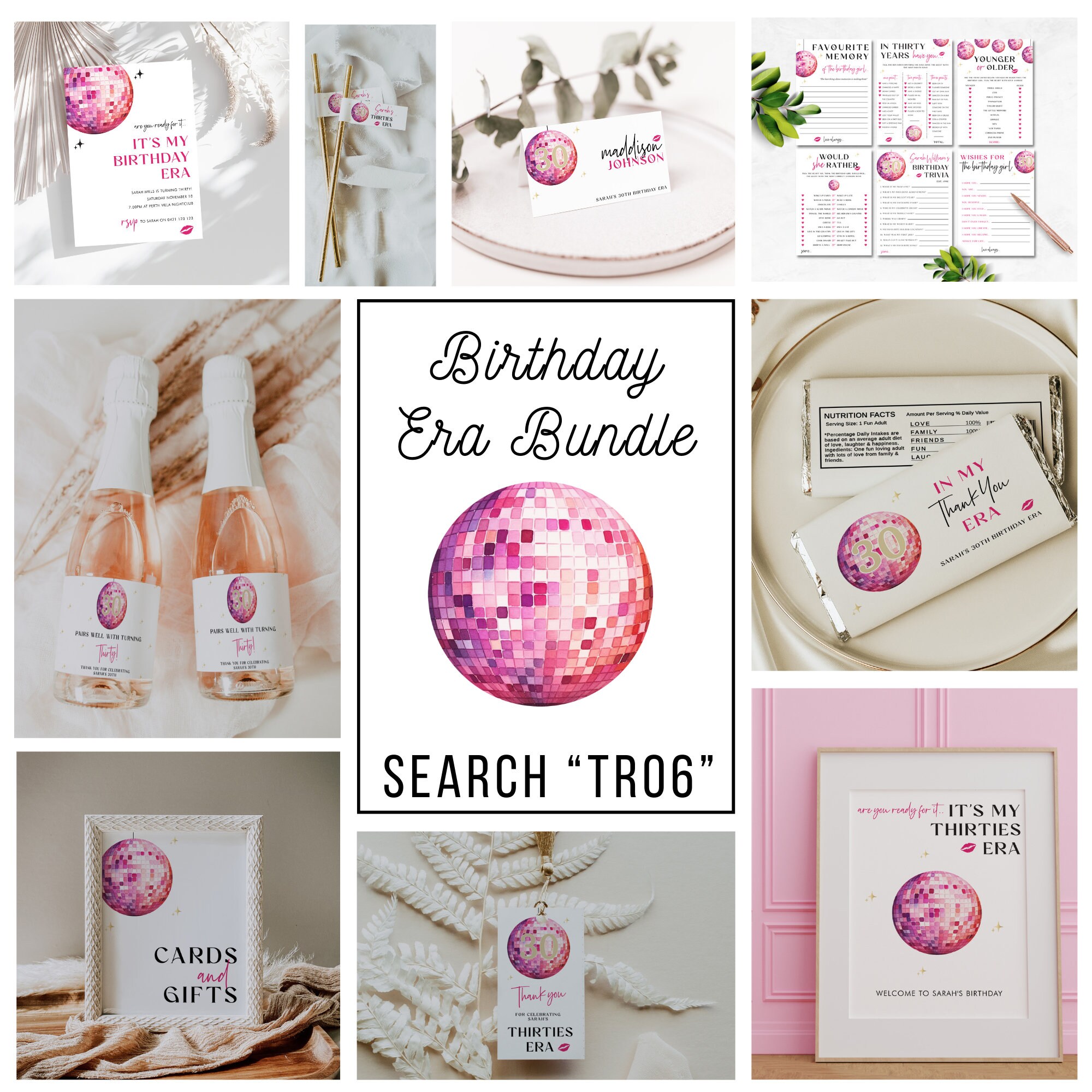 Pink Disco Straw Tag Template | Custom Party Favor Straw Flag ...