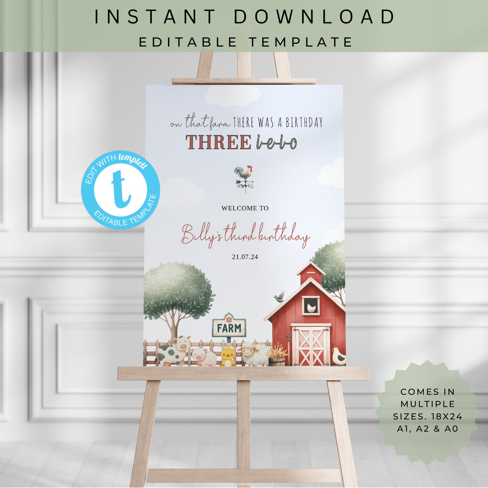 Farm Birthday Welcome Sign | Country Farm Floral | Three I E I O ...