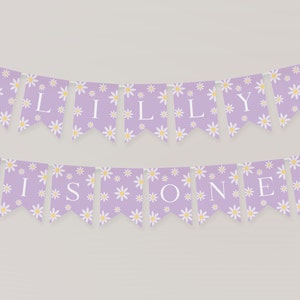 Daisy Birthday Printable Bunting I Floral Party Theme Décor I Lilac Boho DIY Banner I Onederful Custom Banner I Editable Template | DL003