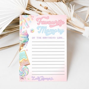 Gepersonaliseerd Deel een geheugenkaartsjabloon | Direct downloaden | Afdrukbare 1e verjaardagsfeestspellen | Favoriete dingen | Pastelkleurig snoep | DL006