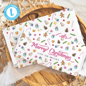 Christmas Candy Bar Wrapper | Editable Holiday Party Chocolate Wrapper | Pastel Pink Red Chocolate Bar Wrapper | Aldi Hershey Labels | SEA01