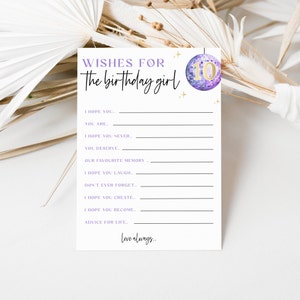 Tween Birthday Wish Card Template | In My Birthday Era Party Game | Double Digit | Guest Book Alternative | Purple Gold Keepsakes | DL010