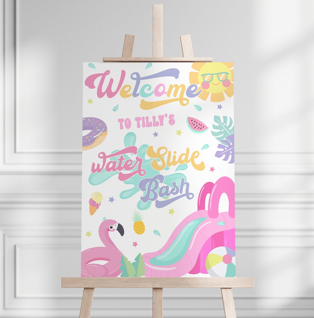 Pool Slide Sign Water Slide Bash Birthday Party Sign | Girls Back Yard Party Welcome ...