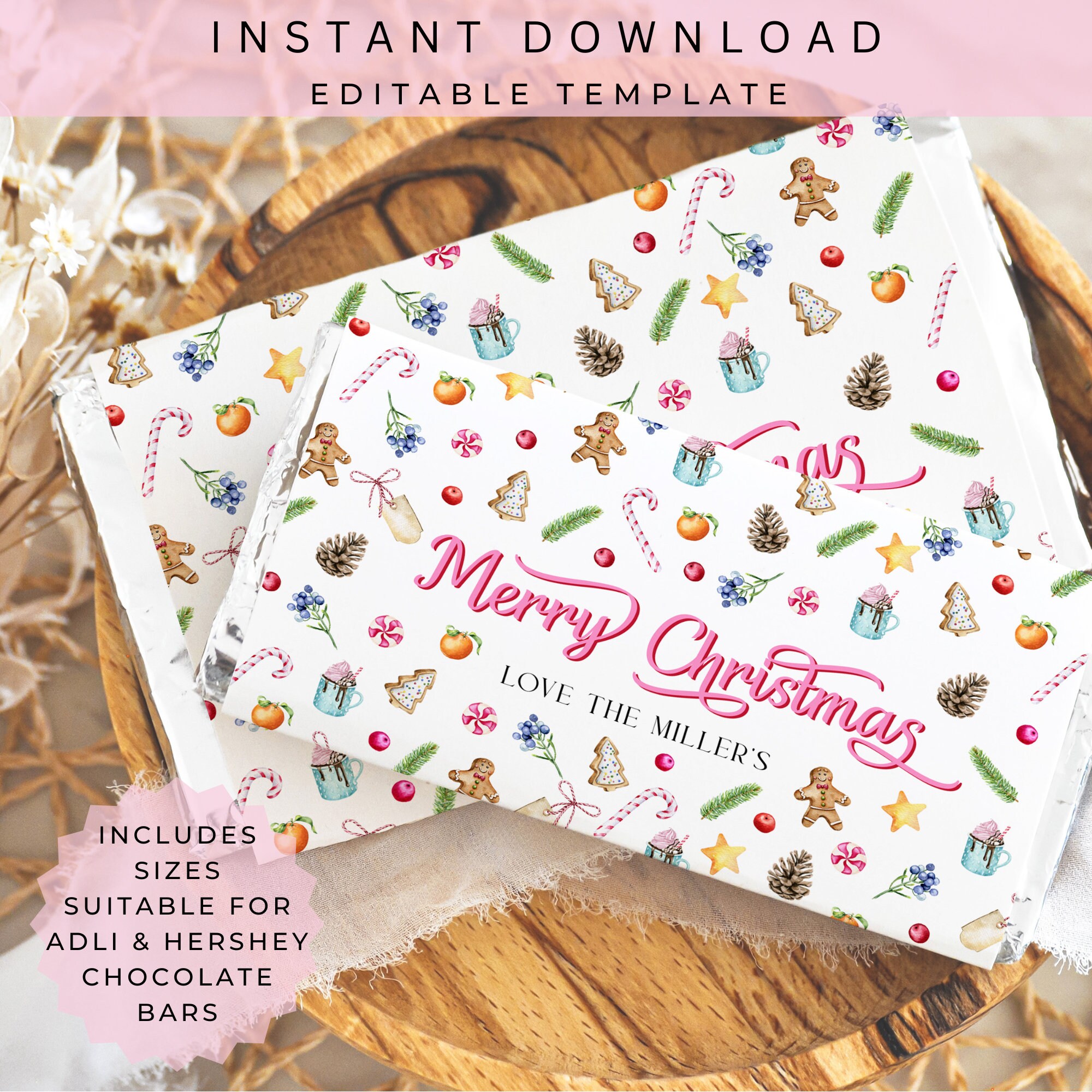 Christmas Candy Bar Wrapper Editable Holiday Party Chocolate Wrapper ...