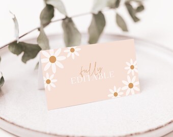 Aangepaste naamkaartjes madeliefjes | Bohoroze naamkaartjes | Decoratie voedseletiketten | Bloemenverjaardagstafel meisjes | Sjablonen voor tentbuffetten | DL003