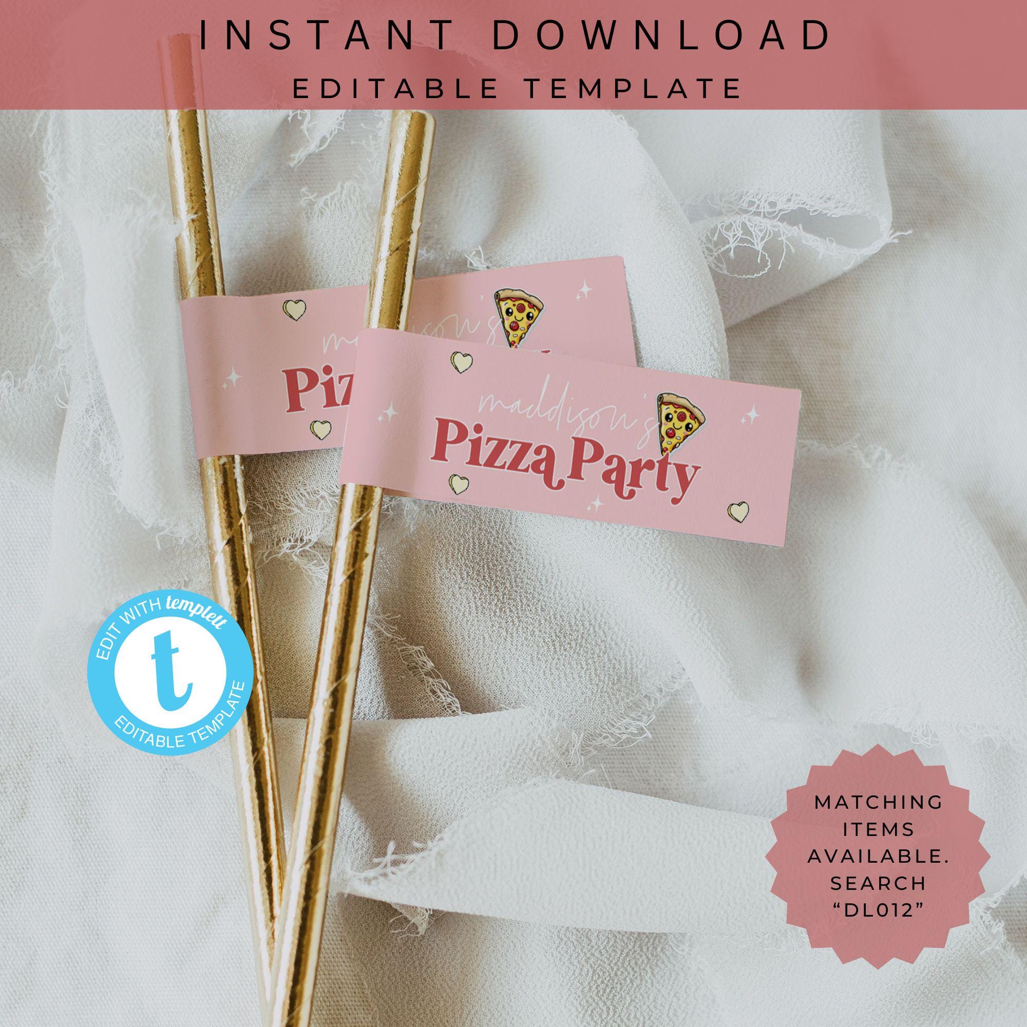 Pizza Party Straw Tag Template | Custom Party Favor Straw Flag ...