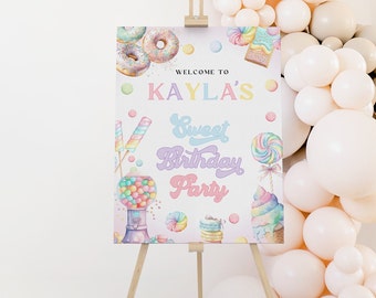 Candy Land Geburtstagsparty Schild | Sweet Candy Shoppe Willkommensposter | Mädchen Pastell benutzerdefinierte Zeichen Vorlage | Sofortdownload | DL006