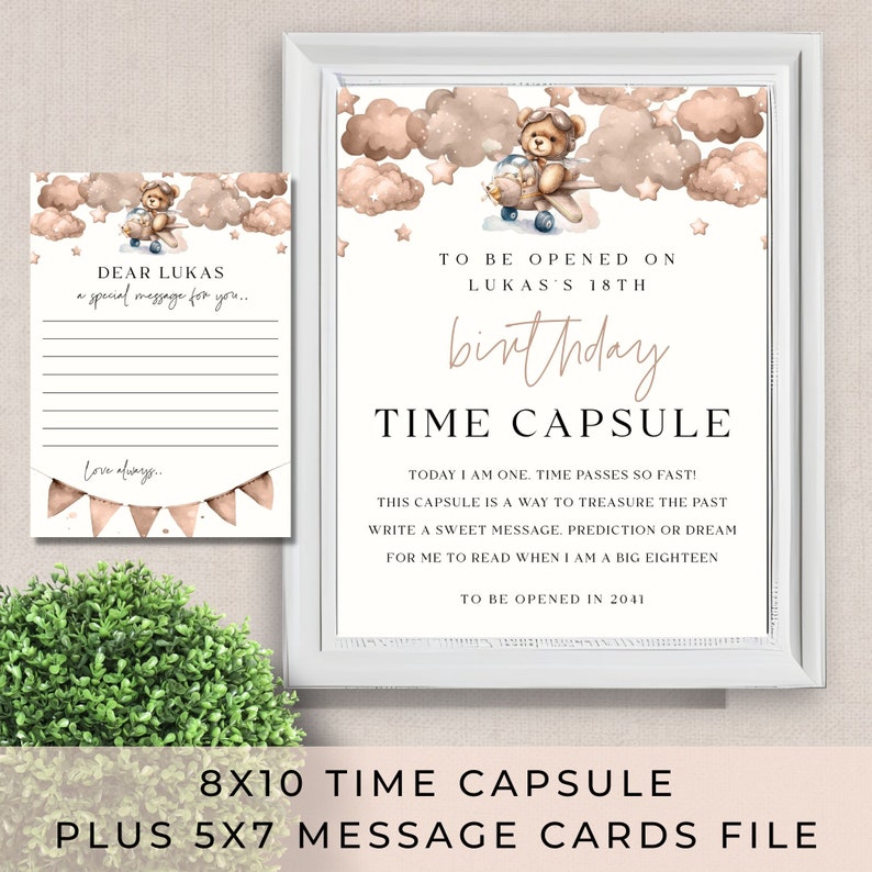 Teddy Bear Time Capsule Sign Template | 1st Birthday Special Message ...