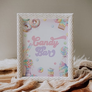 Candy Bar Custom Sign Template | Sweet Dessert Buffet Table | Fully Editable Pastel Rainbow Confetti | Any Age Table Party Décor | DL006