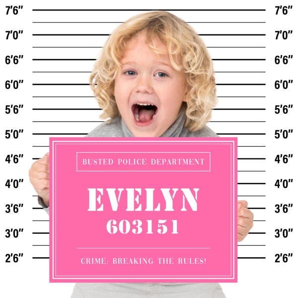 Photo Booth Background Prop | Pink Mugshot Sign | Girls Kids Cops and Robbers Birthday Party Theme Décor | Mugshot Board Editable | TR08