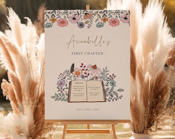 First Chapter Birthday Sign | Editable Welcome Poster Template | 1st Birthday Party Décor | Digital Download | Story Book Theme | DL016