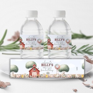 Three-I-E-I-O Birthday Water Bottle Labels | Pastel Watering Hole Wrapper | Editable Farm Birthday Decorations | Boys 3rd Birthday | DL011