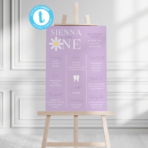Bearbeitbare Daisy First Birthday Milestone Board | Lila ein Jahr Vorlage | Mädchen Erstes Jahr Printable | 1st Birthday Meilenstein Zeichen | DL003