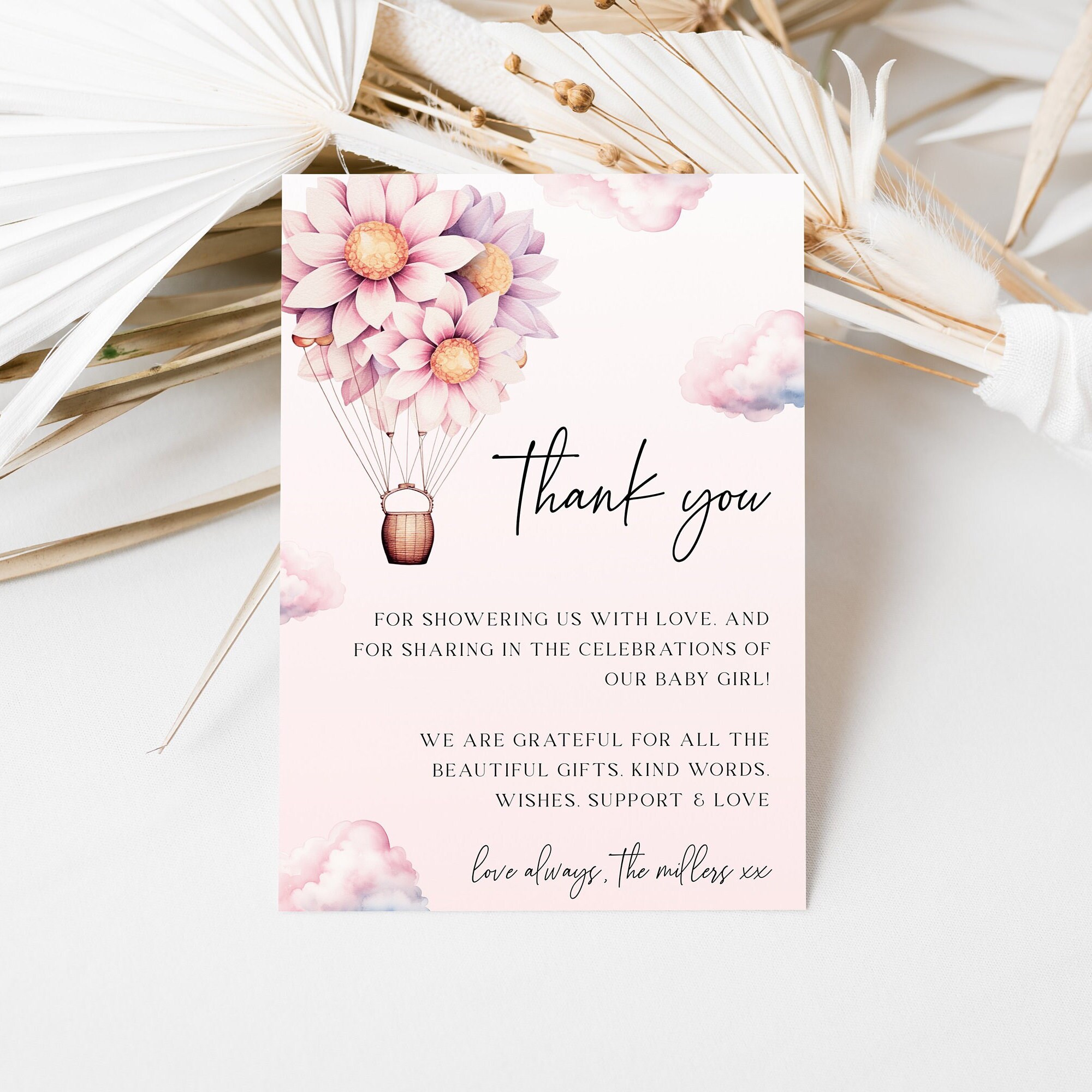 Hot Air Balloon Baby Shower Thank You Card | up up and Away | Digital ...