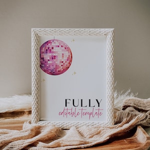Fully Editable Custom Sign Template | Pink Retro Birthday Theme Printable | Any Age Table Sign Party Decor | Digital Download | 60&#39;s | TR06