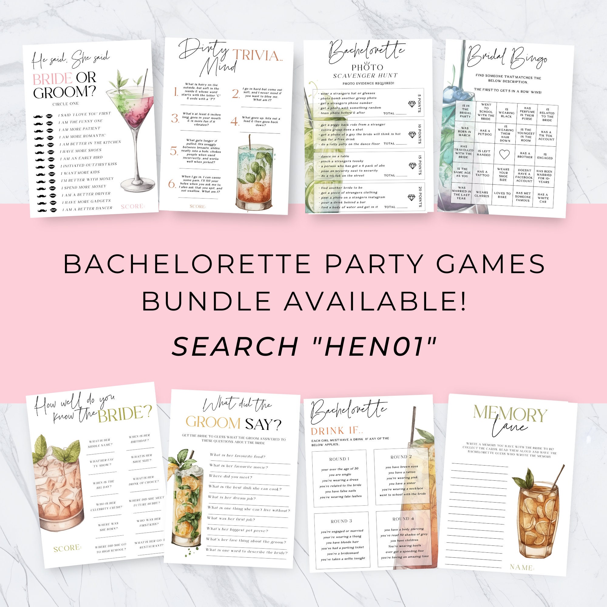 Dirty Minds Bachelorette Game | Printable Game | Bachelorette Party ...