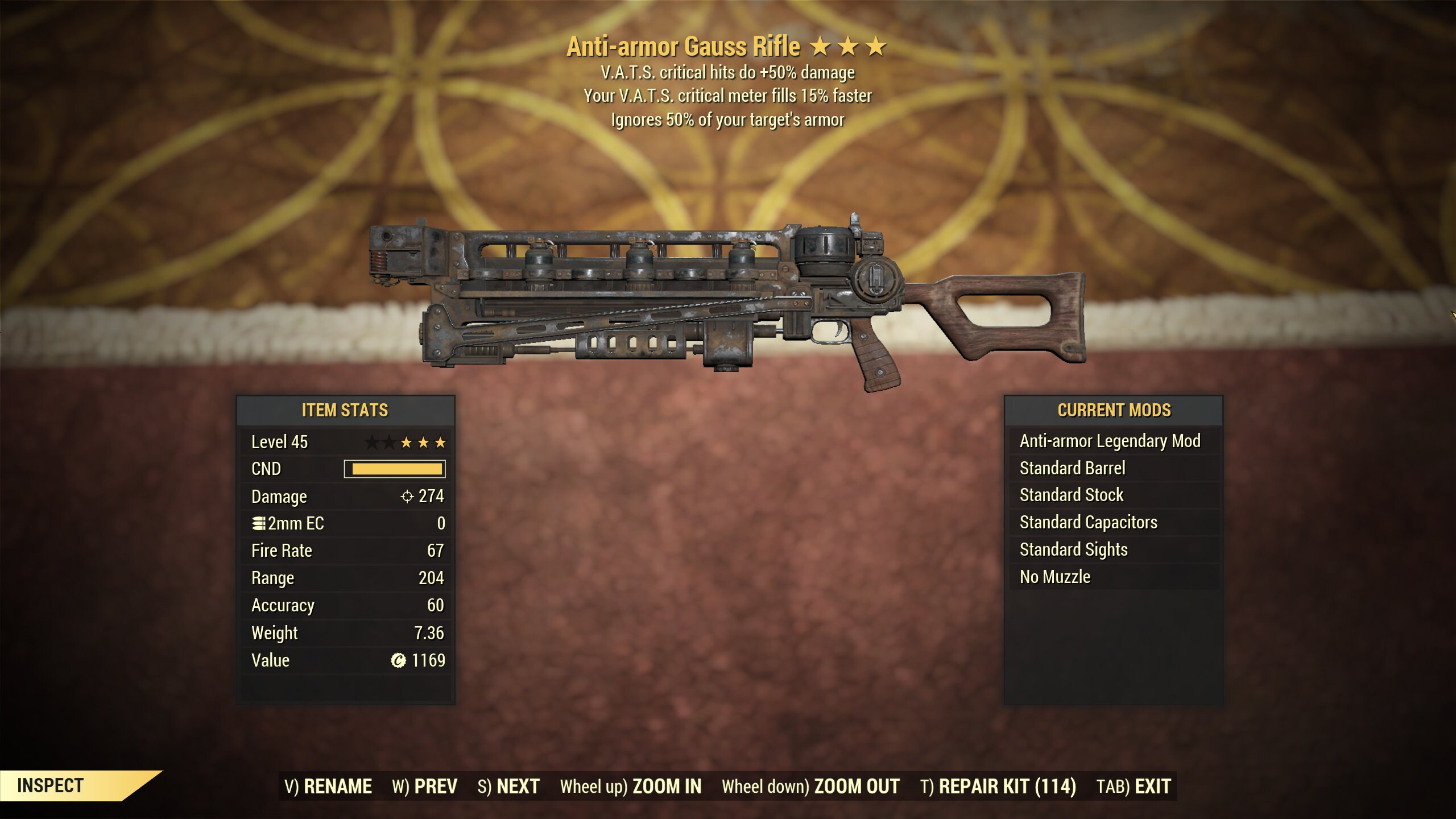 Fallout 76 PC Antiarmor Gauss Rifle vats Crits 50 Etsy
