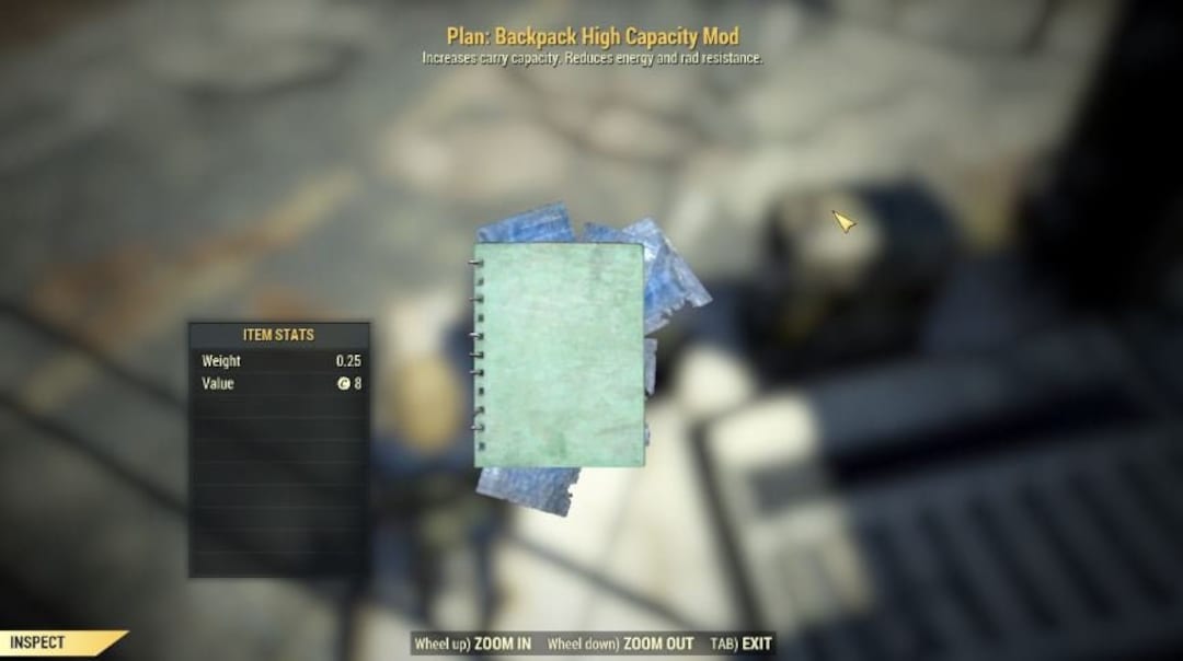 Fallout 76 PC Plan Backpack High Capacity Mod Etsy