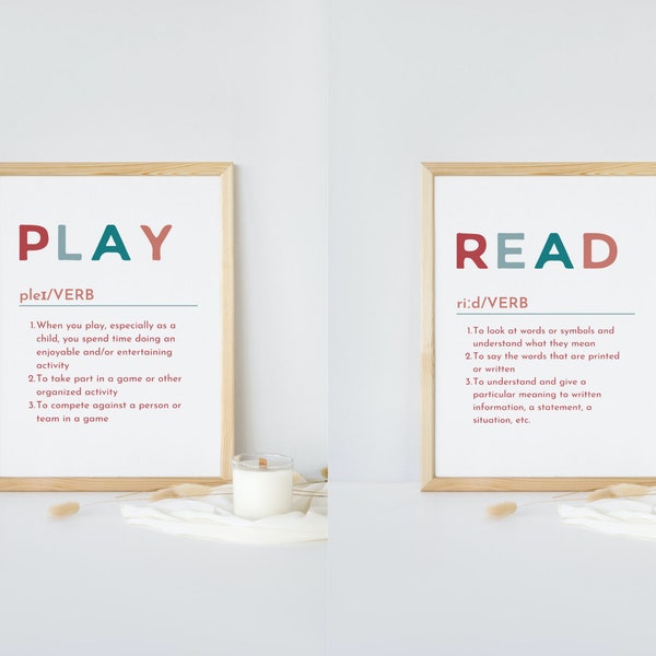 Play, Read Definition V2 | Quote Wall Art Printable for Kids Room Decoration,  Nursery Decoration | Digital Download